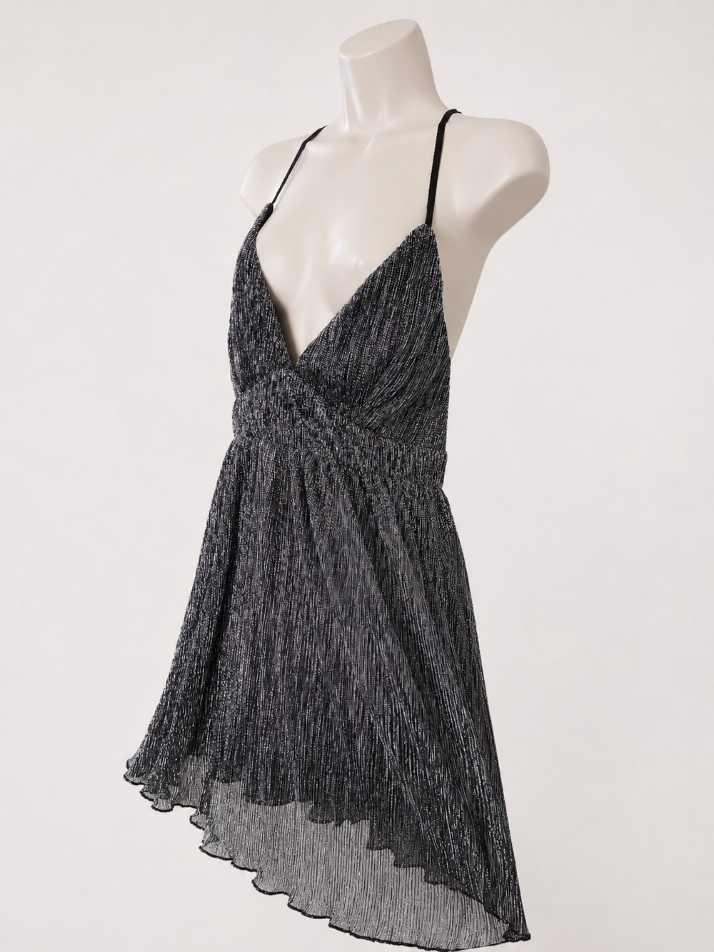 Lulus Womens Metallic Charcoal Criss-Cross Straps V-Neck Mini Dress Size M - Picture 6 of 9